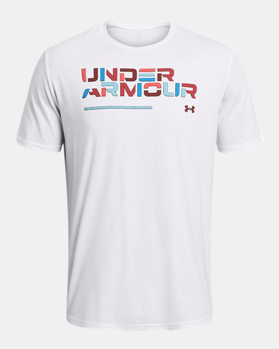 Camiseta de manga corta UA Colorblock Wordmark para hombre, White, pdpMainDesktop image number 2
